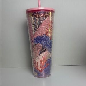 Starbucks Coral and Blue Glitter Tumbler